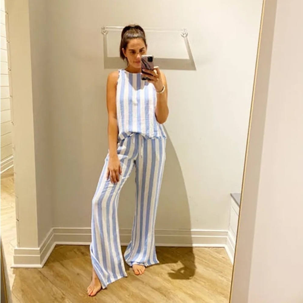 Bella Dahl Side Slit Wide Leg Pant Sky Blue Stripe size XS